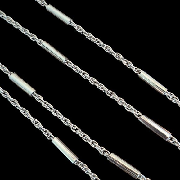 Long Silver Tone 66" Necklace Metal Links Rectangle Bars - Picture 2 of 5